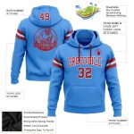 Custom Team Name Number Hoodie Electric Blue Red-White Stitched Football Pullover Sweatshirt Personalized Stitched Electric