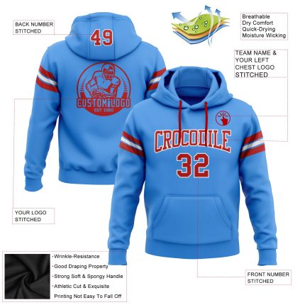 Custom Team Name Number Hoodie Electric Blue Red-White Stitched Football Pullover Sweatshirt Personalized Stitched Electric