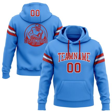 Custom Team Name Number Hoodie Electric Blue Red-White Stitched Football Pullover Sweatshirt Personalized Stitched Electric