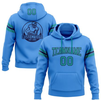 Custom Name Number Hoodie for Football - Personalized Electric Blue Teal-Navy Stitched Pullover Sweatshirt Personalized Stitched