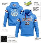 Custom Electric Blue Vintage USA Flag Hoodie with Stitched Name & Number - Cream & Red Football Pullover Sweatshirt Personalized