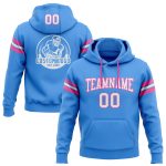 Custom Electric Blue Pullover Hoodie for Football - Personalized White-Pink Sweatshirt with Team Name & Number Personalized