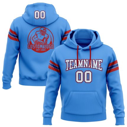 Custom Name Number Electric Blue Royal Red Hoodie Football Sweatshirt Pullover - Personalized Stitched Team Apparel Personalized