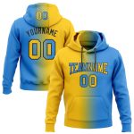 Custom Name Number Electric Blue Yellow Gradient Sports Hoodie Pullover Sweatshirt - Personalized Fashion Team Gear Personalized
