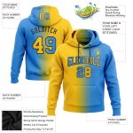 Custom Name Number Electric Blue Yellow Gradient Sports Hoodie Pullover Sweatshirt - Personalized Fashion Team Gear Personalized