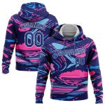 Custom Sports Hoodie with Personalized Name and Number, 3D Pattern Design in Royal Pink and Light Blue-White Pullover Sweatshirt