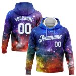 Custom Name and Number Sports Hoodie, Personalized 3D Pattern Pullover Sweatshirt in Galactic White and Light Blue Personalized