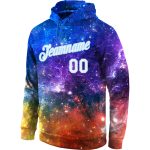 Custom Name Number Hoodie - Personalized Stitched 3D Sports Pullover Sweatshirt in Galactic White Light Blue Personalized