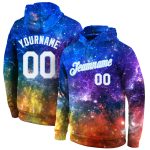 Custom Name Number Hoodie - Personalized Stitched 3D Sports Pullover Sweatshirt in Galactic White Light Blue Personalized