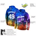 Custom Name Number Hoodie - Personalized Stitched 3D Sports Pullover Sweatshirt in Galactic White Light Blue Personalized