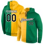 Custom Name Number Sports Pullover Hoodie Stitched Gold Black Kelly Green Split Fashion Sweatshirt Personalized Stitched