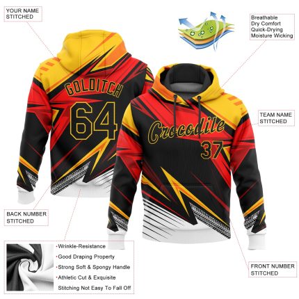 Custom Name Number 3D Pattern Sports Hoodie Personalized Black Gold Orange White Sweatshirt Pullover Team Apparel Personalized
