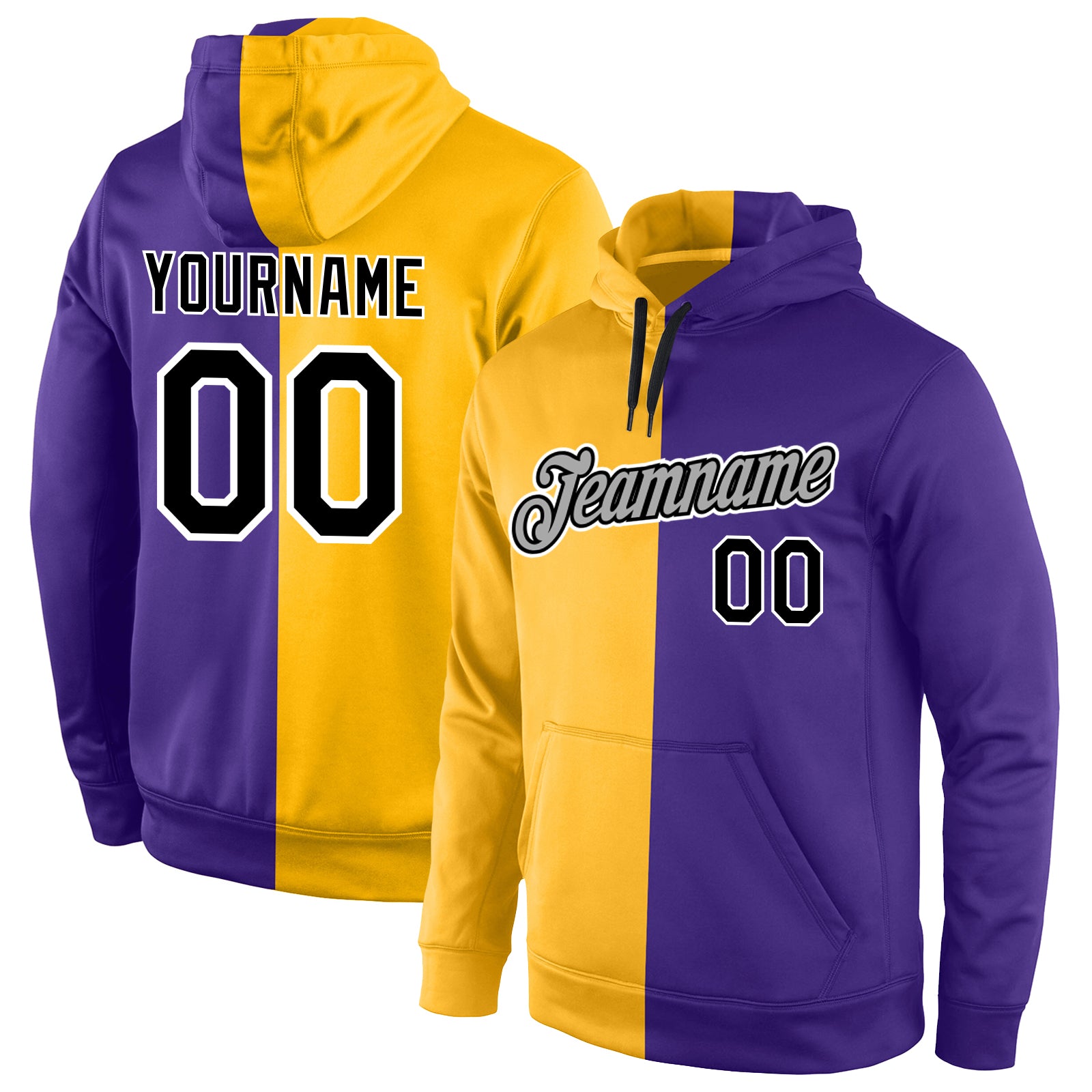 Custom Stitched Team Hoodie with Name and Number in Gold, Black, Purple - Fashion Sports Pullover Sweatshirt Personalized
