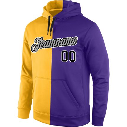 Custom Stitched Team Hoodie with Name and Number in Gold, Black, Purple - Fashion Sports Pullover Sweatshirt Personalized