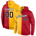 Custom Team Name Number Pullover Hoodie Sweatshirt - Stitched Gold Black-Red Fashion Sports Personalized Stitched Gold Black-Red