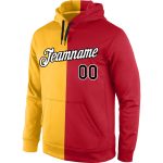 Custom Team Name Number Pullover Hoodie Sweatshirt - Stitched Gold Black-Red Fashion Sports Personalized Stitched Gold Black-Red