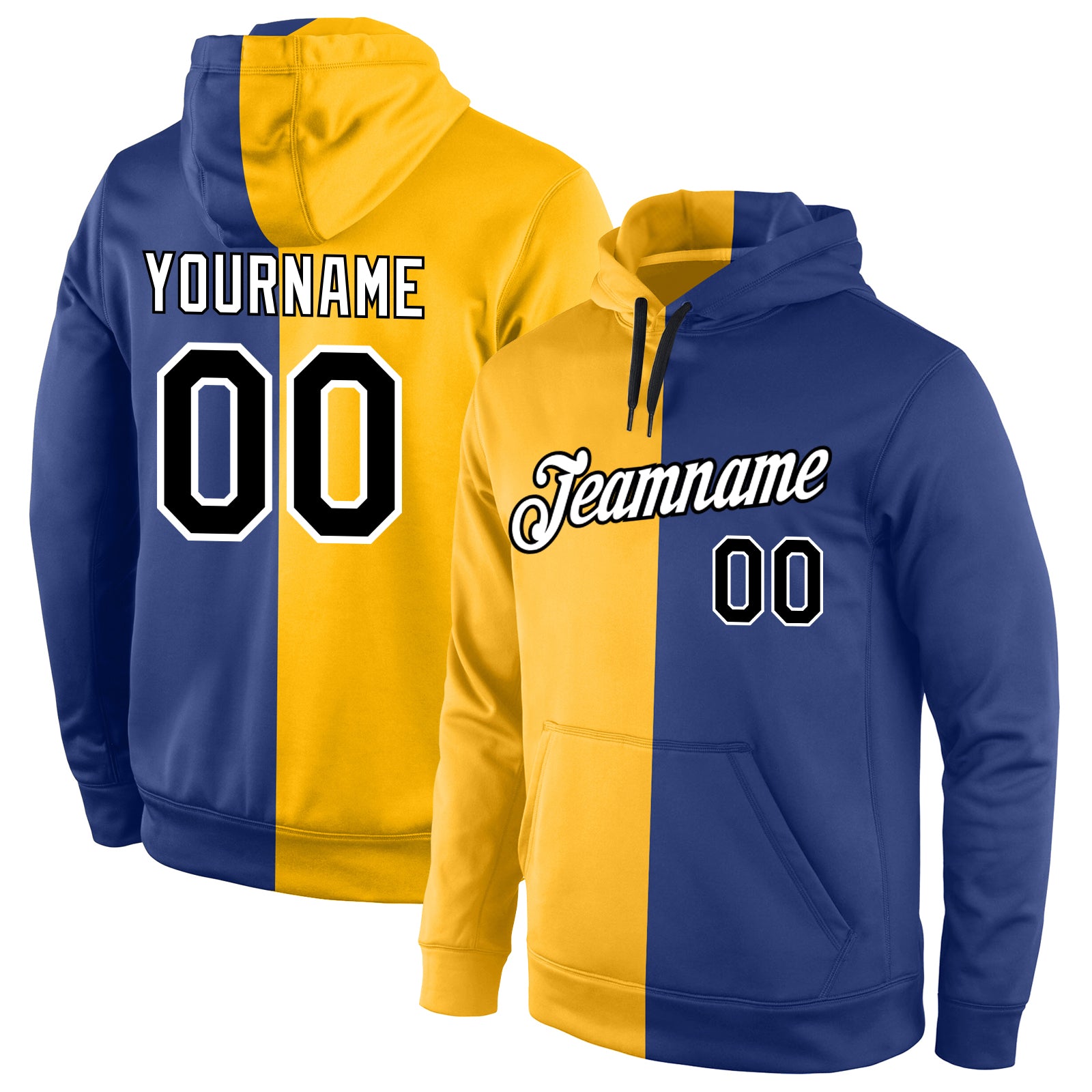 Custom Name Number Hoodie for Sports - Personalized Black Gold Royal Pullover Sweatshirt Personalized Stitched Gold Black-Royal