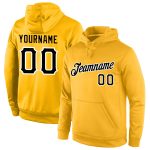 Custom Name and Number Black-White Gold Sports Hoodie Pullover Sweatshirt Personalized Stitched Gold Black-White Sports Pullover
