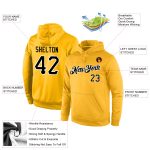 Custom Name and Number Black-White Gold Sports Hoodie Pullover Sweatshirt Personalized Stitched Gold Black-White Sports Pullover