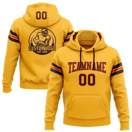 Custom Team Hoodie with Stitched Name & Number - Gold Brown-Orange Football Pullover Sweatshirt Personalized Stitched Gold