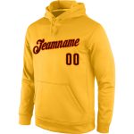 Custom Sports Hoodie with Personalized Name and Number, Gold Brown-Orange Stitched Pullover Sweatshirt Personalized Stitched