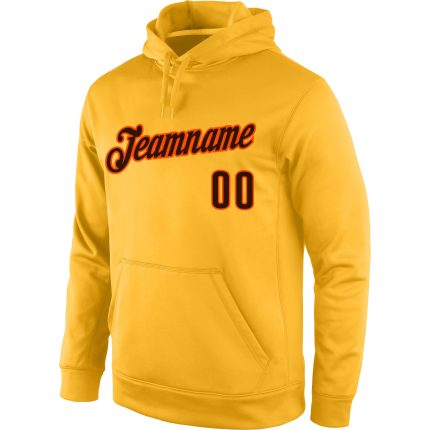 Custom Sports Hoodie with Personalized Name and Number, Gold Brown-Orange Stitched Pullover Sweatshirt Personalized Stitched