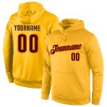 Custom Sports Hoodie with Personalized Name and Number, Gold Brown-Orange Stitched Pullover Sweatshirt Personalized Stitched