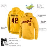 Custom Sports Hoodie with Personalized Name and Number, Gold Brown-Orange Stitched Pullover Sweatshirt Personalized Stitched