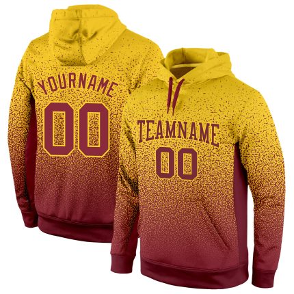 Custom Name Number Pullover Hoodie Sports Sweatshirt - Personalized Gold Burgundy Fade Fashion Personalized Stitched Gold