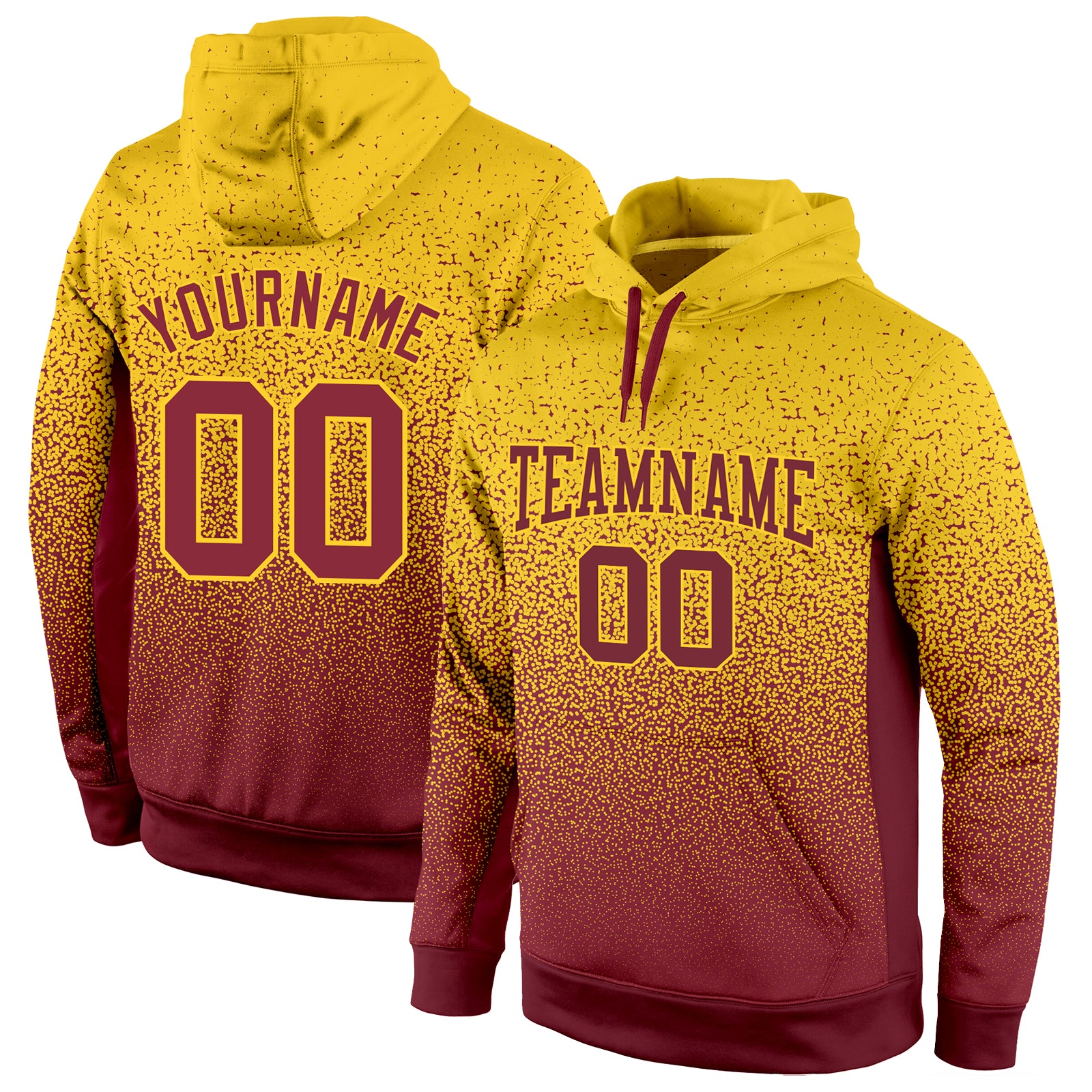 Custom Name Number Pullover Hoodie Sports Sweatshirt - Personalized Gold Burgundy Fade Fashion Personalized Stitched Gold