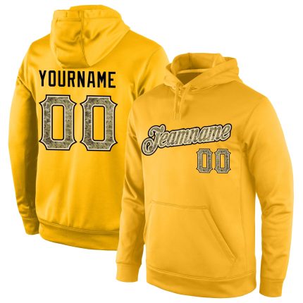 Custom Name Number Personalized Gold Camo Cream Hoodie Pullover Sweatshirt for Sports Team Personalized Stitched Gold Camo-Cream