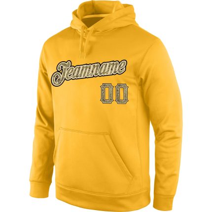 Custom Name Number Personalized Gold Camo Cream Hoodie Pullover Sweatshirt for Sports Team Personalized Stitched Gold Camo-Cream