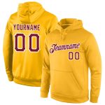 Custom Name Number Sports Hoodie Pullover Sweatshirt Gold Crimson-White Stitched Team Apparel Personalized Stitched Gold