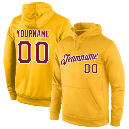 Custom Name Number Sports Hoodie Pullover Sweatshirt Gold Crimson-White Stitched Team Apparel Personalized Stitched Gold