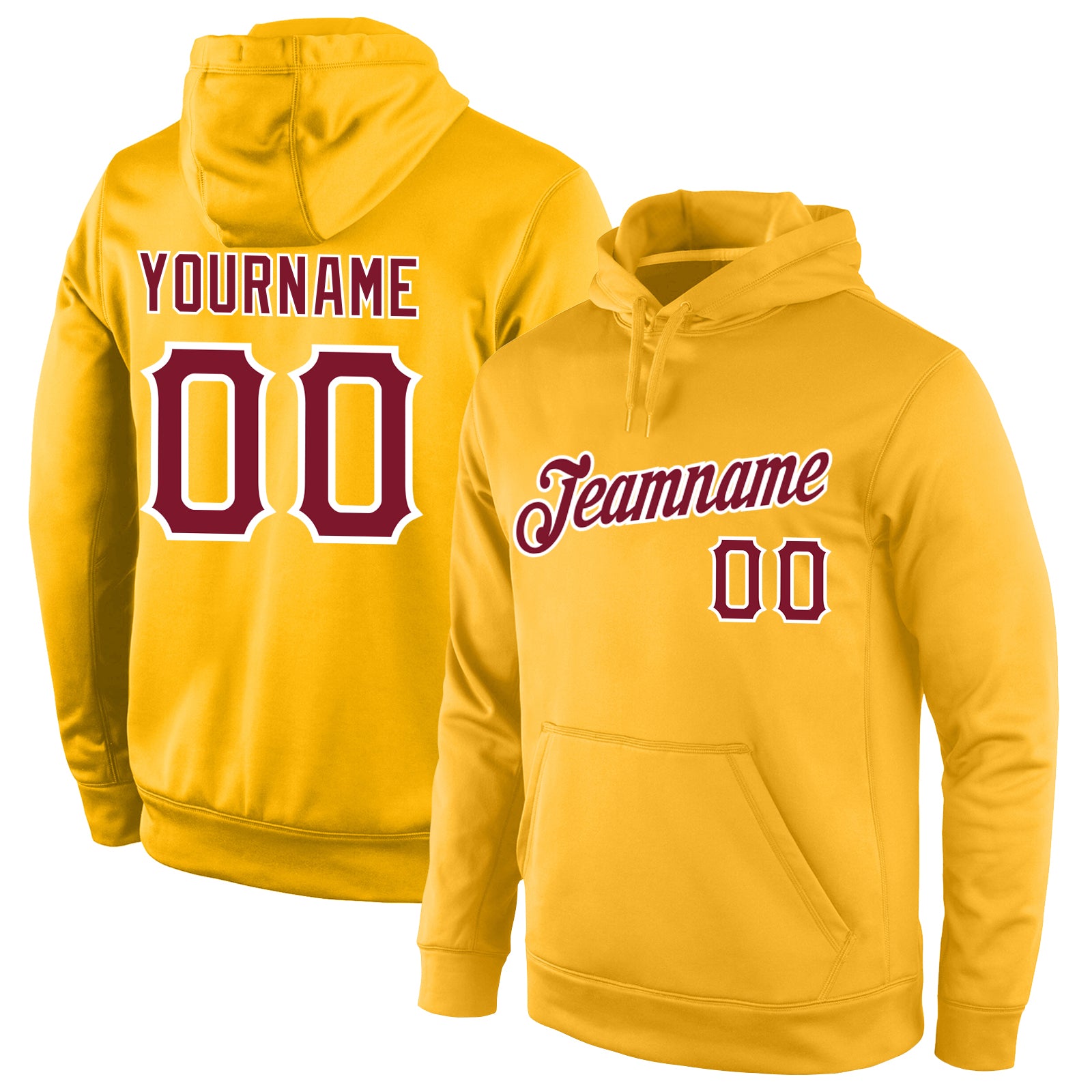 Custom Name Number Sports Hoodie Pullover Sweatshirt Gold Crimson-White Stitched Team Apparel Personalized Stitched Gold