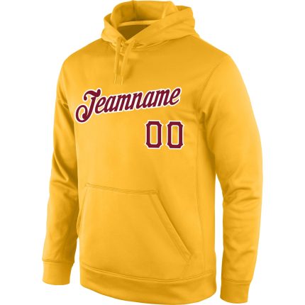 Custom Name Number Sports Hoodie Pullover Sweatshirt Gold Crimson-White Stitched Team Apparel Personalized Stitched Gold