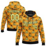 Custom Name Number Smiling Pumpkin Halloween Hoodie, Personalized 3D Pattern Gold Black Sports Pullover Sweatshirt Personalized