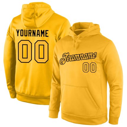Custom Team Name Number Sports Hoodie Gold-Black Stitched Pullover Sweatshirt Personalized Stitched Gold Gold-Black Sports