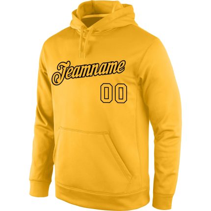 Custom Team Name Number Sports Hoodie Gold-Black Stitched Pullover Sweatshirt Personalized Stitched Gold Gold-Black Sports