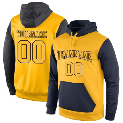 Personalized Gold-Black Sports Hoodie, Stitched Pullover Sweatshirt for Men and Women Personalized Stitched Gold Gold-Black