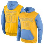 Custom Name Number Sports Hoodie Personalized Stitched Gold Light Blue Pullover Sweatshirt - Team Apparel Personalized Stitched