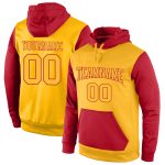 Custom Gold-Red Sports Pullover Hoodie with Name and Number - Personalized Stitched Sweatshirt Personalized Stitched Gold