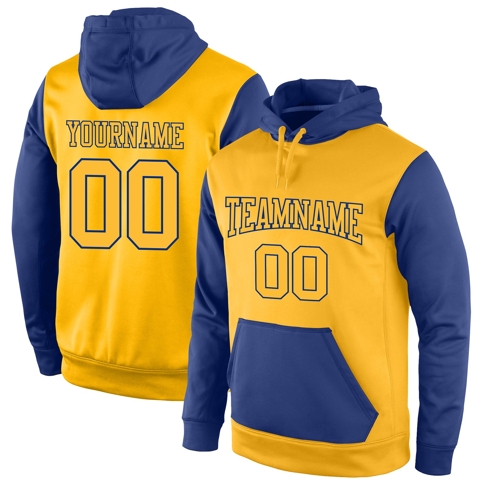 Custom Name and Number Stitched Gold-Royal Sports Hoodie Pullover Sweatshirt - Personalized Team Apparel Personalized Stitched