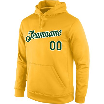 Custom Team Hoodie with Name and Number - Personalized Gold Green-White Stitched Sports Pullover Sweatshirt Personalized