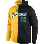 Custom Name Number Hoodie Sweatshirt - Personalized Gold Kelly Green Black Split Fashion Sports Pullover Personalized Stitched