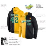 Custom Name Number Hoodie Sweatshirt - Personalized Gold Kelly Green Black Split Fashion Sports Pullover Personalized Stitched