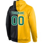 Custom Name Number Hoodie Sweatshirt - Personalized Gold Kelly Green Black Split Fashion Sports Pullover Personalized Stitched