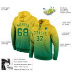 Custom Name and Number Stitched Sports Hoodie in Kelly Green Fade - Personalized Gold Pullover Sweatshirt Personalized Stitched
