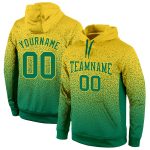 Custom Name and Number Stitched Sports Hoodie in Kelly Green Fade - Personalized Gold Pullover Sweatshirt Personalized Stitched