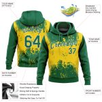 Custom Stitched Sports Hoodie in Gold Green-White 3D Design with Name & Number - Personalized Pullover Sweatshirt Personalized